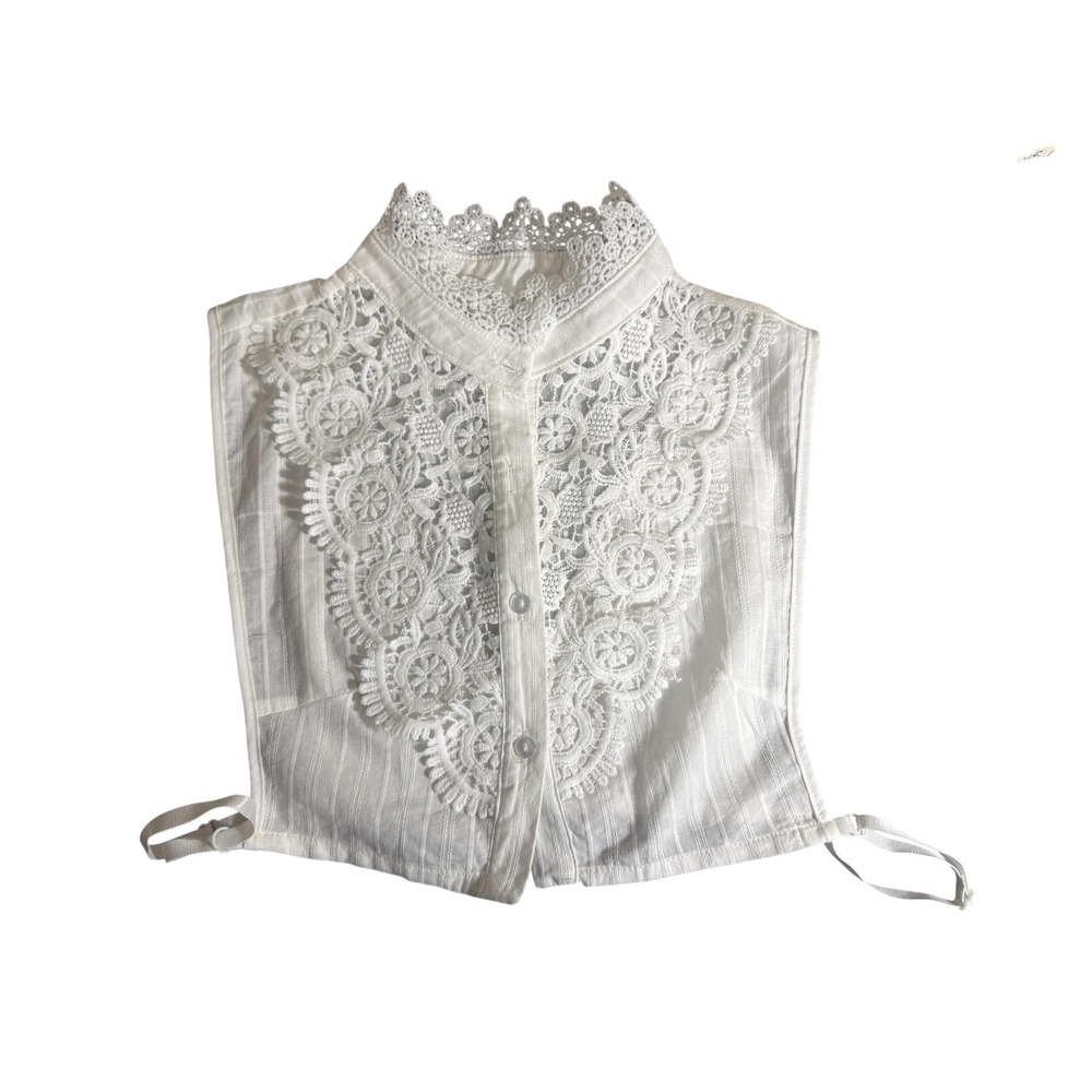 Blouse Womens S White High Neck Strappy Sleeve‎ Crochet Button Lace Lightweight